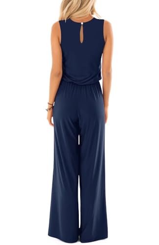 Lacozy Jumpsuits for Women Casual Summer Rompers Sleeveless Loose Crew Neck Tank Overalls Jumpers with Pockets 2025 Navy Blue M - Image 3