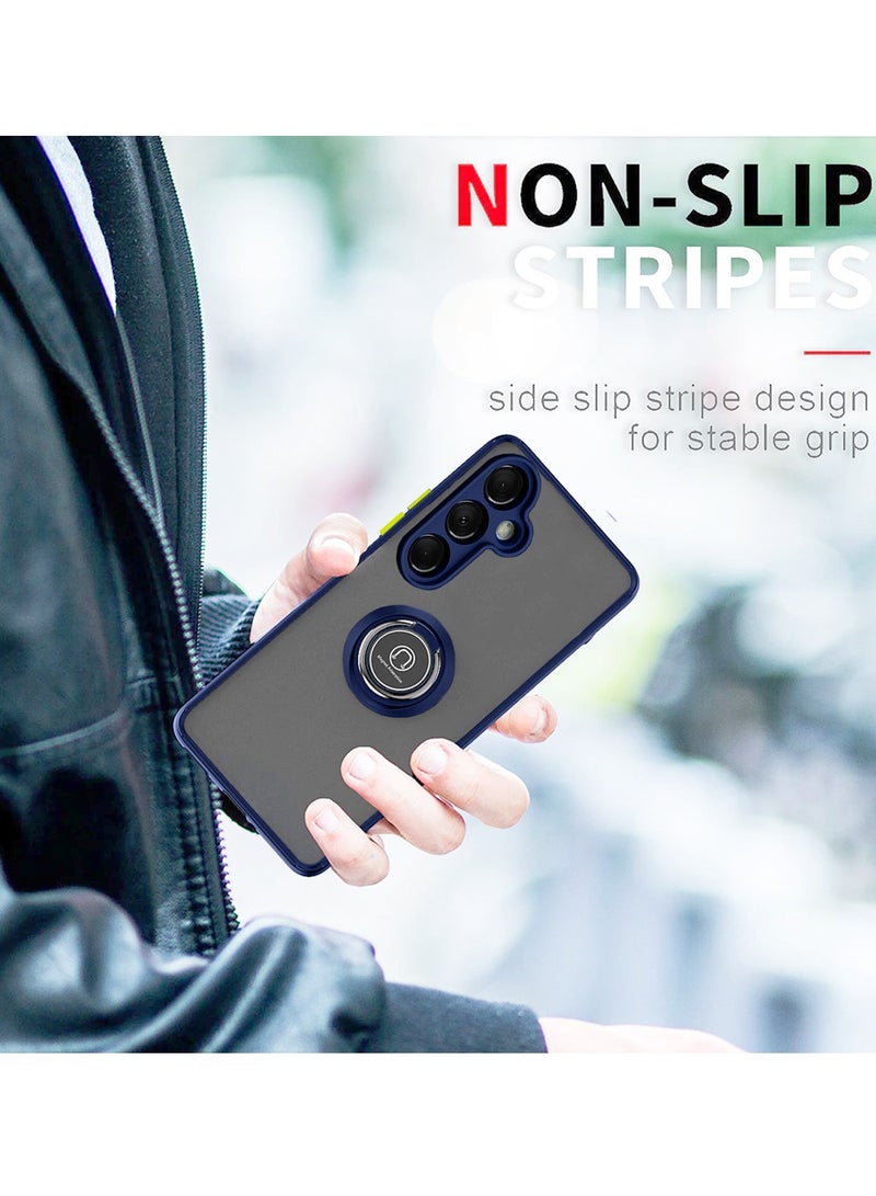 Wtech Samsung Galaxy A16 5G 2024 Finger Grip Magnetic Hold Kickstand Ring Finger With Built-In Iron Case Cover - Navy Blue - Image 2