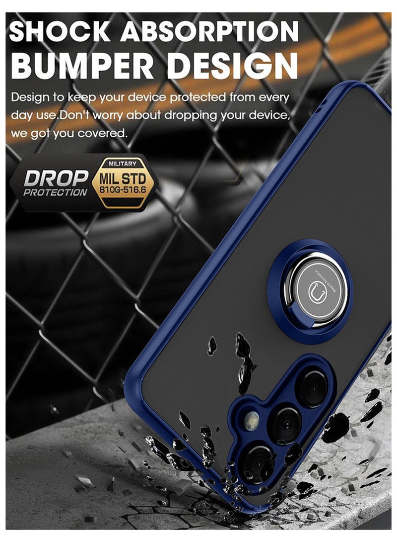 Wtech Samsung Galaxy A16 5G 2024 Finger Grip Magnetic Hold Kickstand Ring Finger With Built-In Iron Case Cover - Navy Blue - Image 4