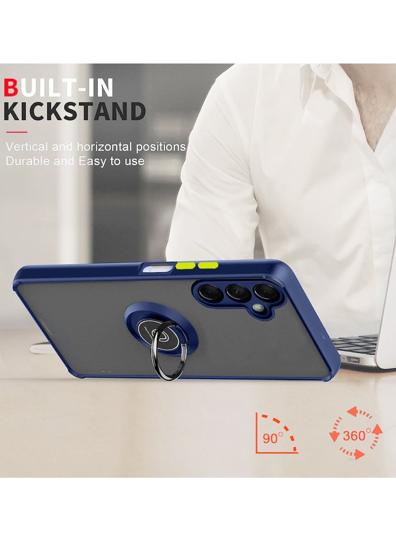 Wtech Samsung Galaxy A16 5G 2024 Finger Grip Magnetic Hold Kickstand Ring Finger With Built-In Iron Case Cover - Navy Blue - Image 5