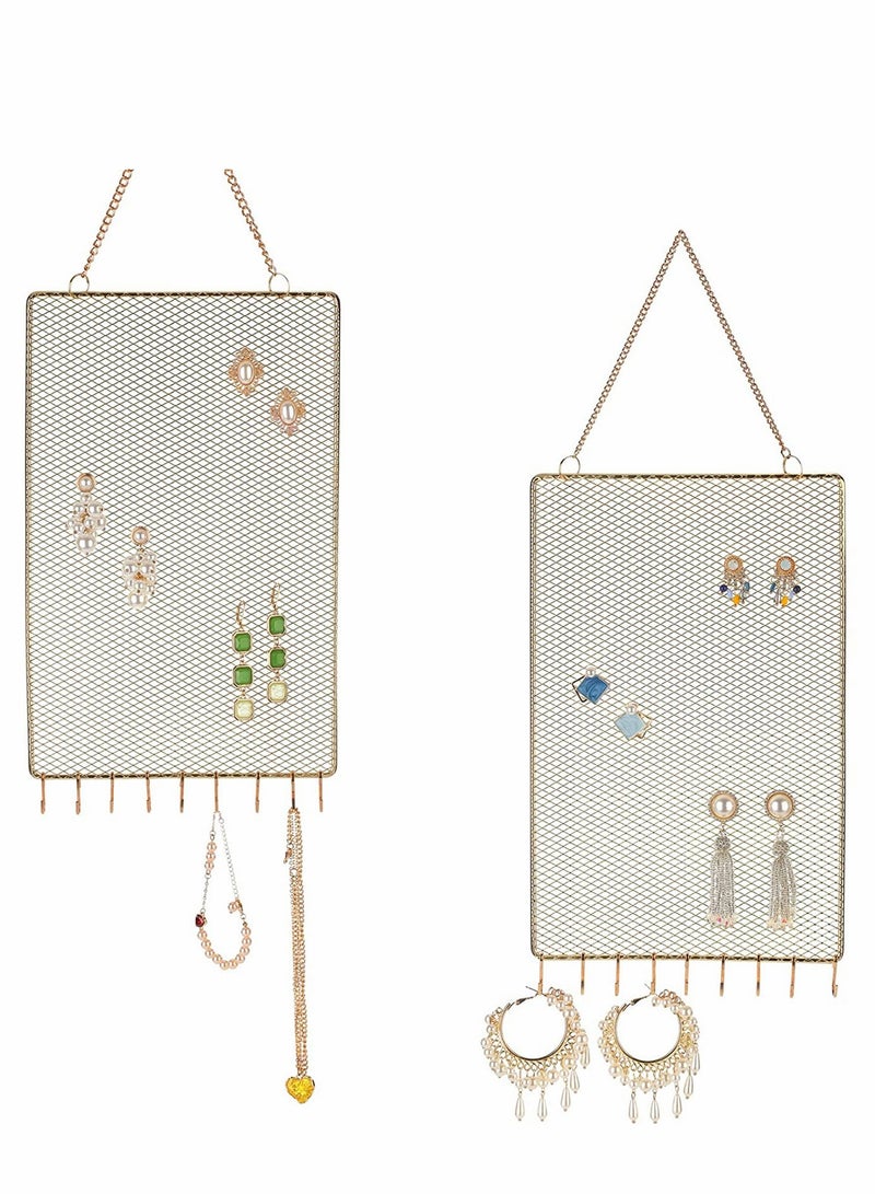 2 Pack Wall Mounted Earring Organizer with 10 S Hooks - Jewelry Holder for Earrings, Necklaces & Bracelets - Image 1