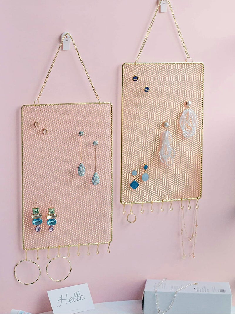 2 Pack Wall Mounted Earring Organizer with 10 S Hooks - Jewelry Holder for Earrings, Necklaces & Bracelets - Image 2