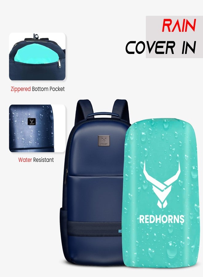 REDHORNS Faux Leather 15.6-Inch Laptop Backpack for Men and Women with Rain Cover, Anti-Theft Travel Water Resistant Laptop Bag for Office, College, School (Blue) - Image 4