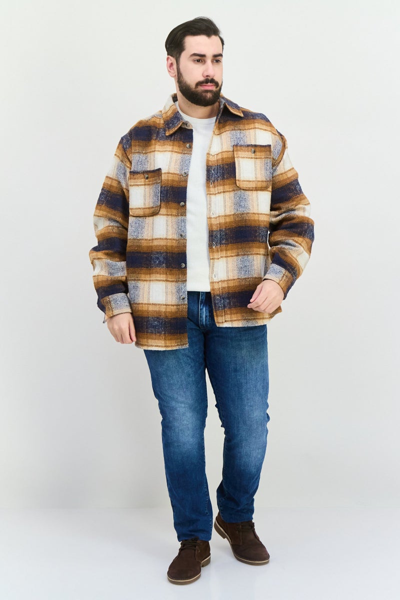 Sovereign Code Men Plaid Long Sleeves Jacket Shirt, Brown - Image 4