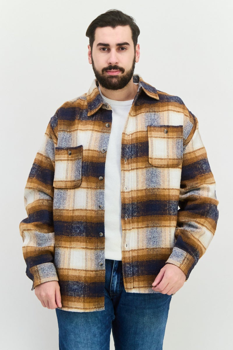 Sovereign Code Men Plaid Long Sleeves Jacket Shirt, Brown - Image 1