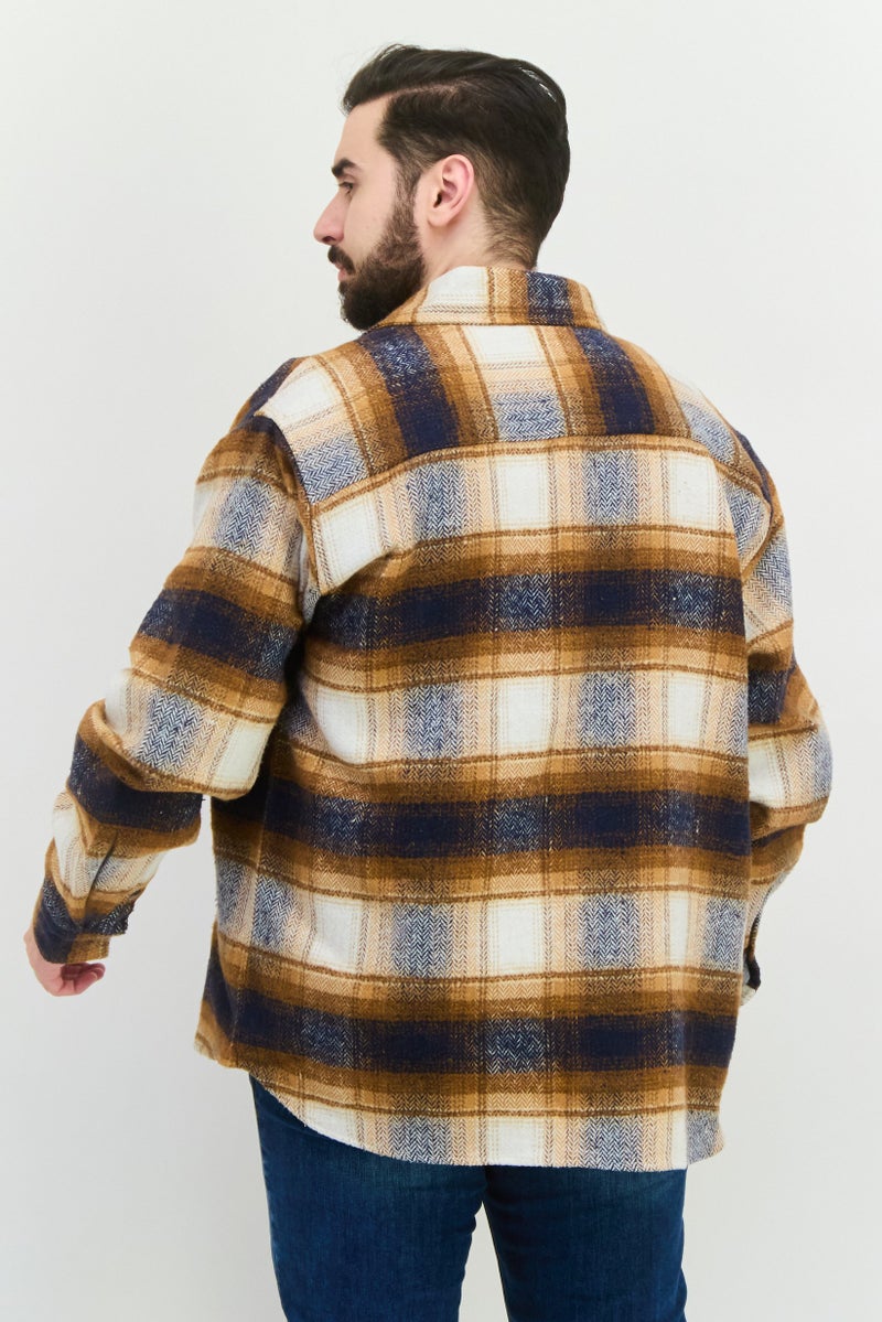 Sovereign Code Men Plaid Long Sleeves Jacket Shirt, Brown - Image 3