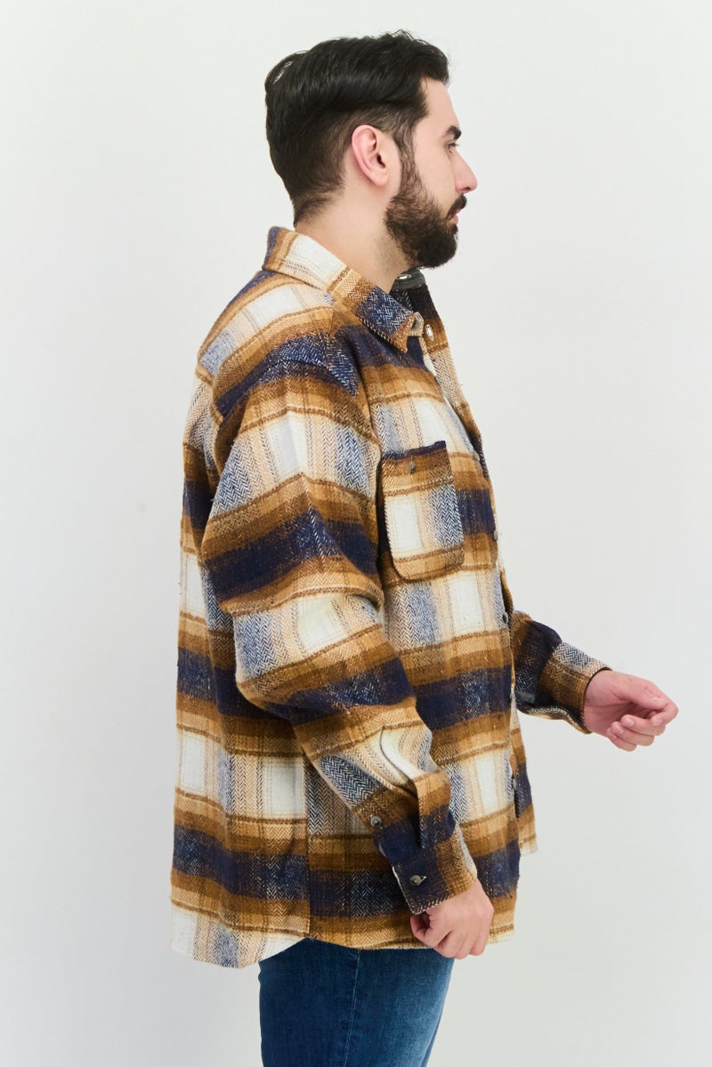 Sovereign Code Men Plaid Long Sleeves Jacket Shirt, Brown - Image 2