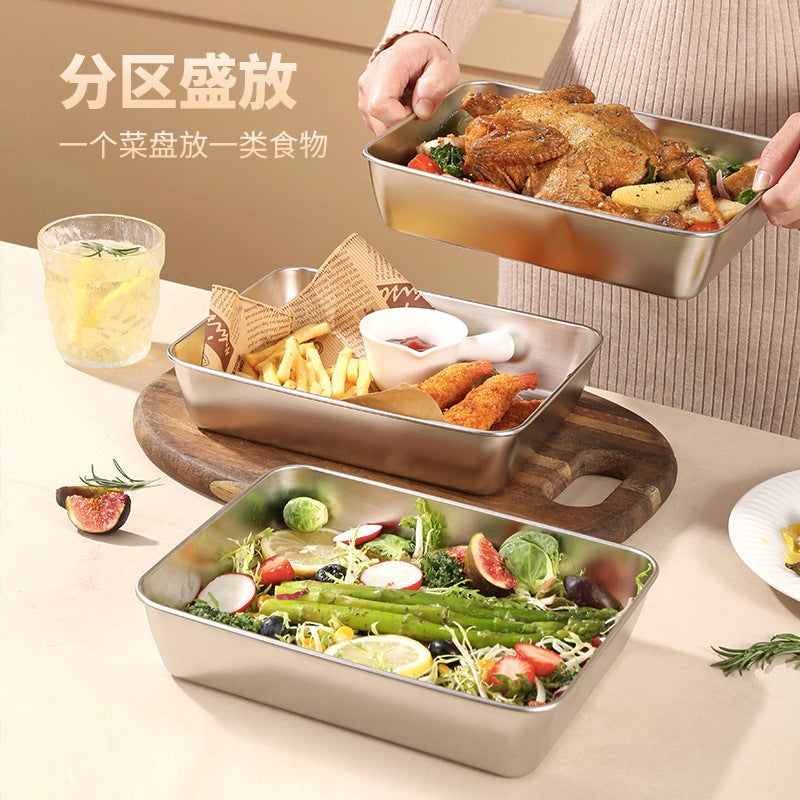 Stainless Steel Square Plate Commercial Household Towel Plate Cooking Plate Refrigerator Crisper Tiktok Same Flavor Box Delivery - Image 2