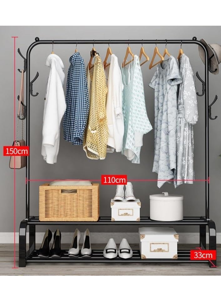 PRIMO PLUS Metal Garment Rack with Bottom Storage - 110cm Coat & Shoes Rack, Clothes Rail Stand, Multipurpose Hanger for Handbags/Hats/Scarf (Black) - Image 5