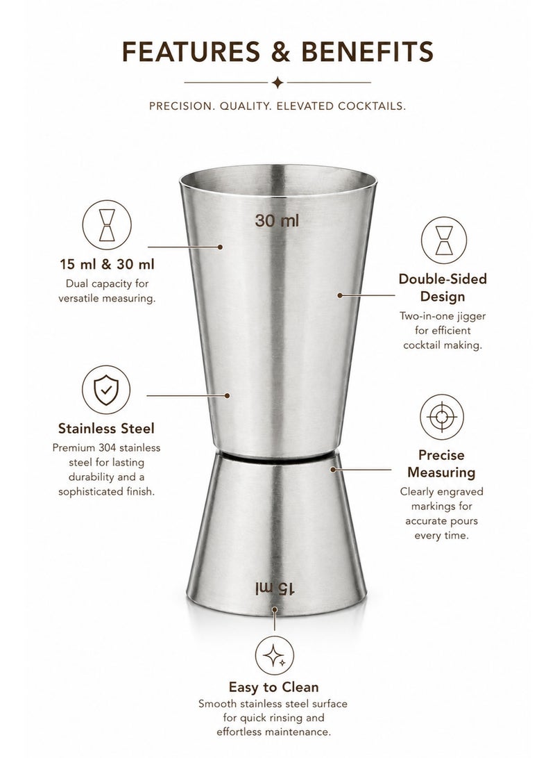 Stainless Steel Double-Sided Cocktail Jigger – Professional Bar Measuring Cup, Dual Shot Measure for Cocktails, Spirits, Whiskey, Vodka & Mixology (15/30 ML) - Image 4
