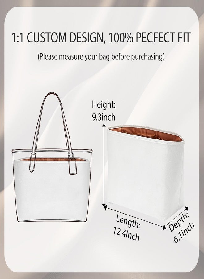 Doxo Coach City Tote Bag Organizer Insert,Lightweight Dupont Paper tote bag organizer insert with laptop Compartment & Elastic Cup Holder,Fit Coach City 33(White Beige) - Image 5