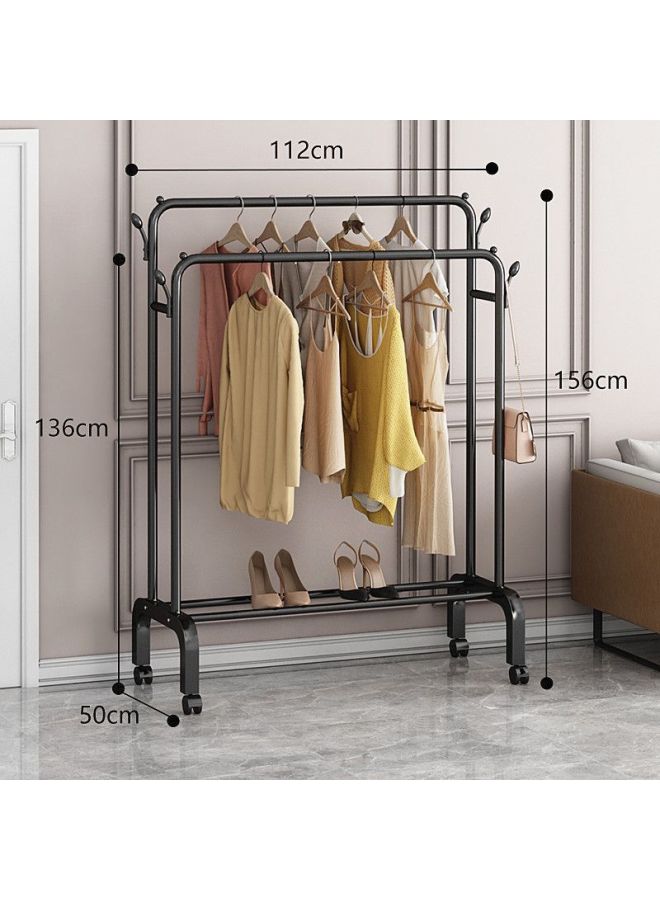 Bold Hanger Floor Drying Rack Household Indoor Folding Vertical Clothes Shelf Simple Wardrobe Storage-Color:Black  Double Rod 1.10m Arch + Coat Hook  - Image 1