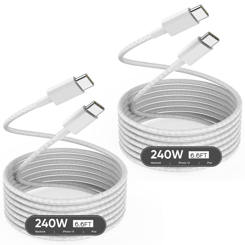 DreemTeam USB C to USB C,240W USB-C Woven Charge Cable,6.6ft 2Pack USB C Cable Fast Charging Cord for Apple MacBook Pro/MacBook Air,iPad Pro/Air,iPad mini,iPhone 16 15 Pro Max Plus Compatible 140W/100W/60W/45W - Image 1
