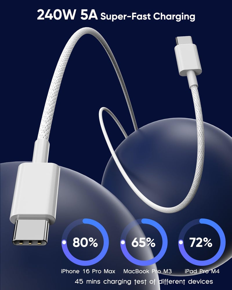 DreemTeam USB C to USB C,240W USB-C Woven Charge Cable,6.6ft 2Pack USB C Cable Fast Charging Cord for Apple MacBook Pro/MacBook Air,iPad Pro/Air,iPad mini,iPhone 16 15 Pro Max Plus Compatible 140W/100W/60W/45W - Image 4
