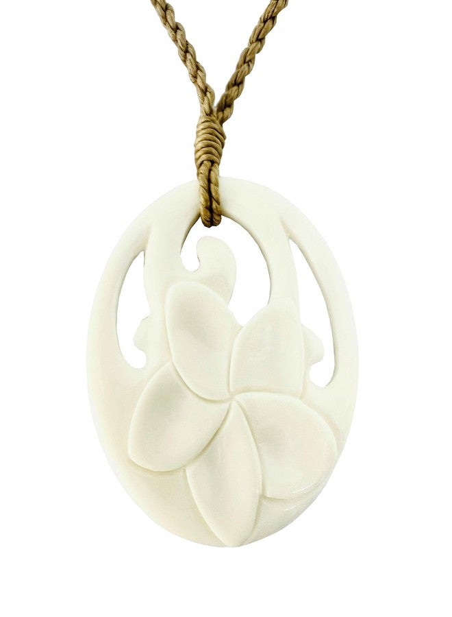 Zero Gravity Hawaii Hawaiian Jewelry Hand Carved Bone Plumeria Flower Pendant Choker Necklace - Image 1