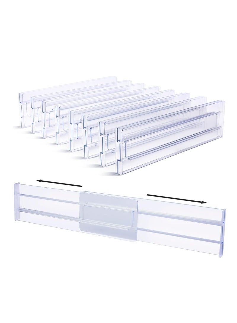 Arabest Drawer Dividers Organizers 8 Pack, Adjustable 3.2" High Expandable from 12.2-21.4" Kitchen Drawer Organizer, Clear Plastic Drawers Separators for Clothing, Installed by Double-sided Tape  - Image 1