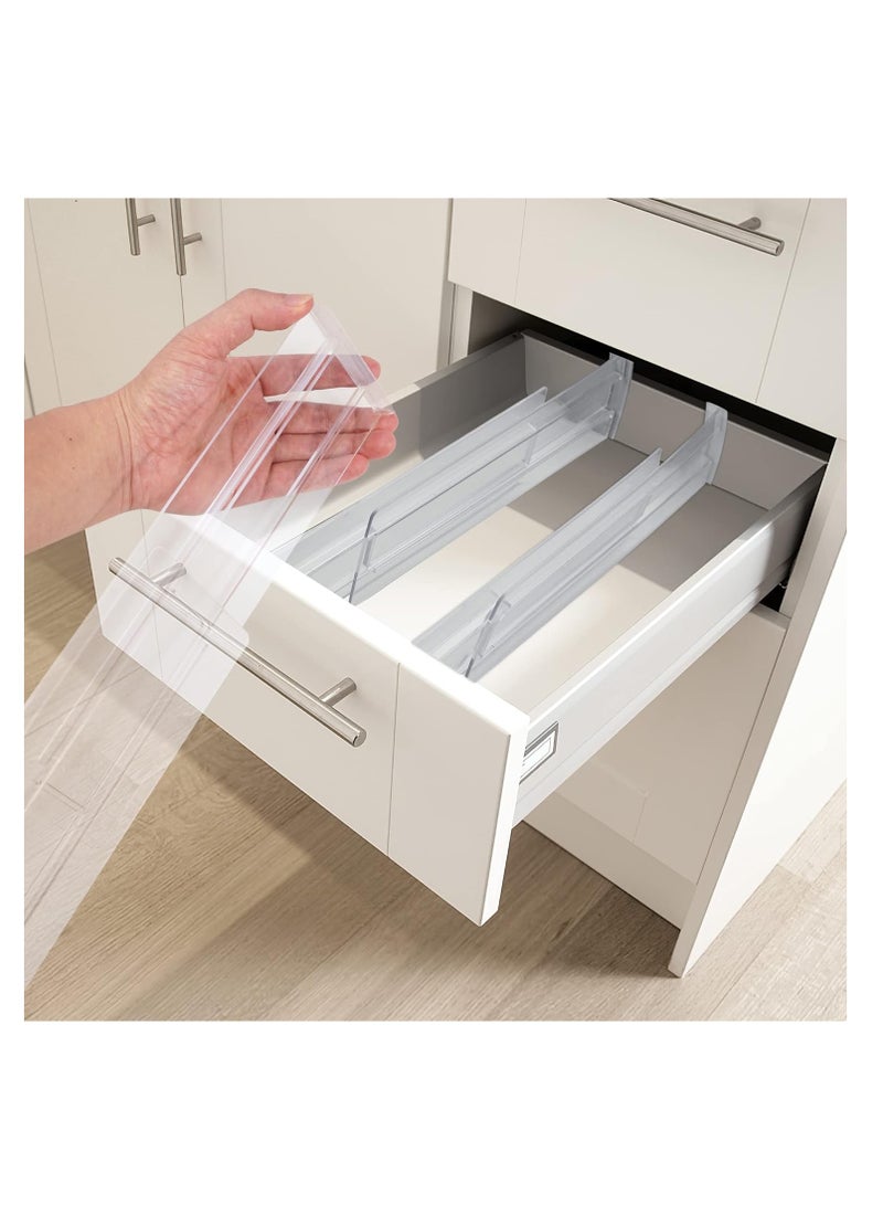 Arabest Drawer Dividers Organizers 8 Pack, Adjustable 3.2" High Expandable from 12.2-21.4" Kitchen Drawer Organizer, Clear Plastic Drawers Separators for Clothing, Installed by Double-sided Tape  - Image 2