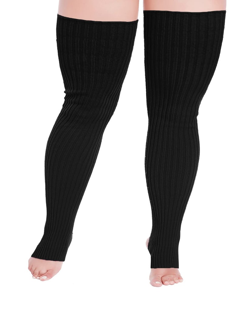 v28 Plus Size Knit Leg Warmer Women Thick Thigh High Boot Extra Long Large Socks(Plus Size- Black) - Image 2