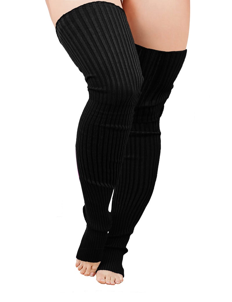 v28 Plus Size Knit Leg Warmer Women Thick Thigh High Boot Extra Long Large Socks(Plus Size- Black) - Image 1