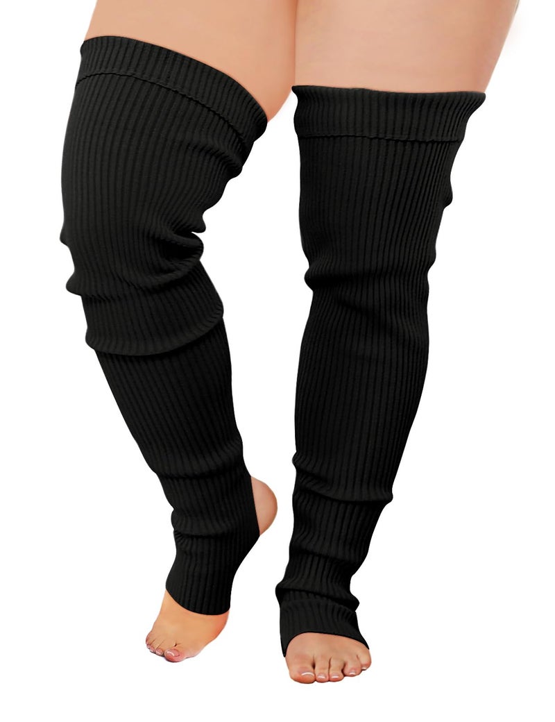 v28 Plus Size Knit Leg Warmer Women Thick Thigh High Boot Extra Long Large Socks(Plus Size- Black) - Image 3