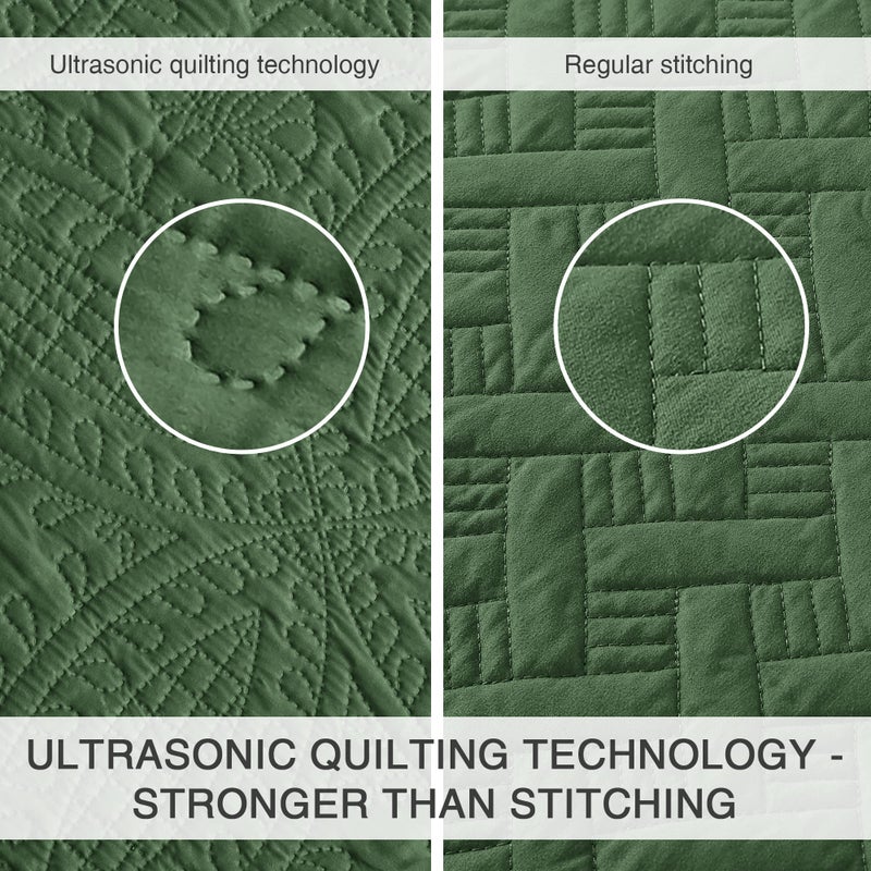 Love's cabin King Size Quilt Set Olive Green Bedspreads - Soft Bed Summer Lightweight Microfiber Bedspread- Modern Style Coin Pattern Coverlet for All Season - 3 Piece (1 Quilt, 2 Pillow Shams) - Image 3