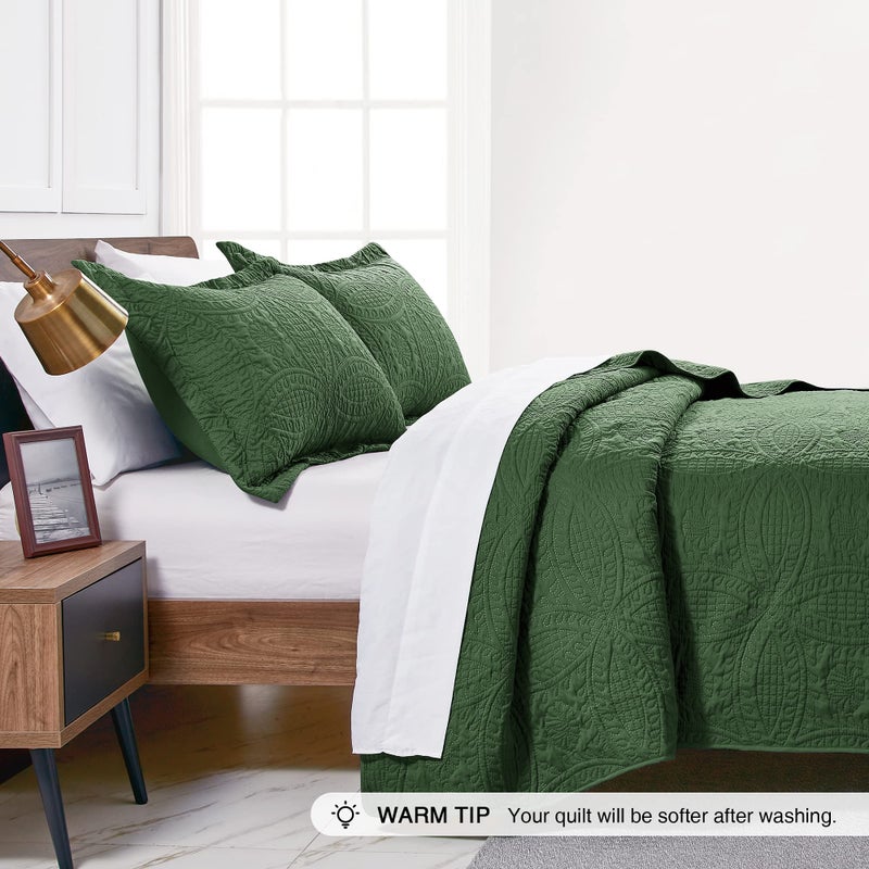 Love's cabin King Size Quilt Set Olive Green Bedspreads - Soft Bed Summer Lightweight Microfiber Bedspread- Modern Style Coin Pattern Coverlet for All Season - 3 Piece (1 Quilt, 2 Pillow Shams) - Image 4