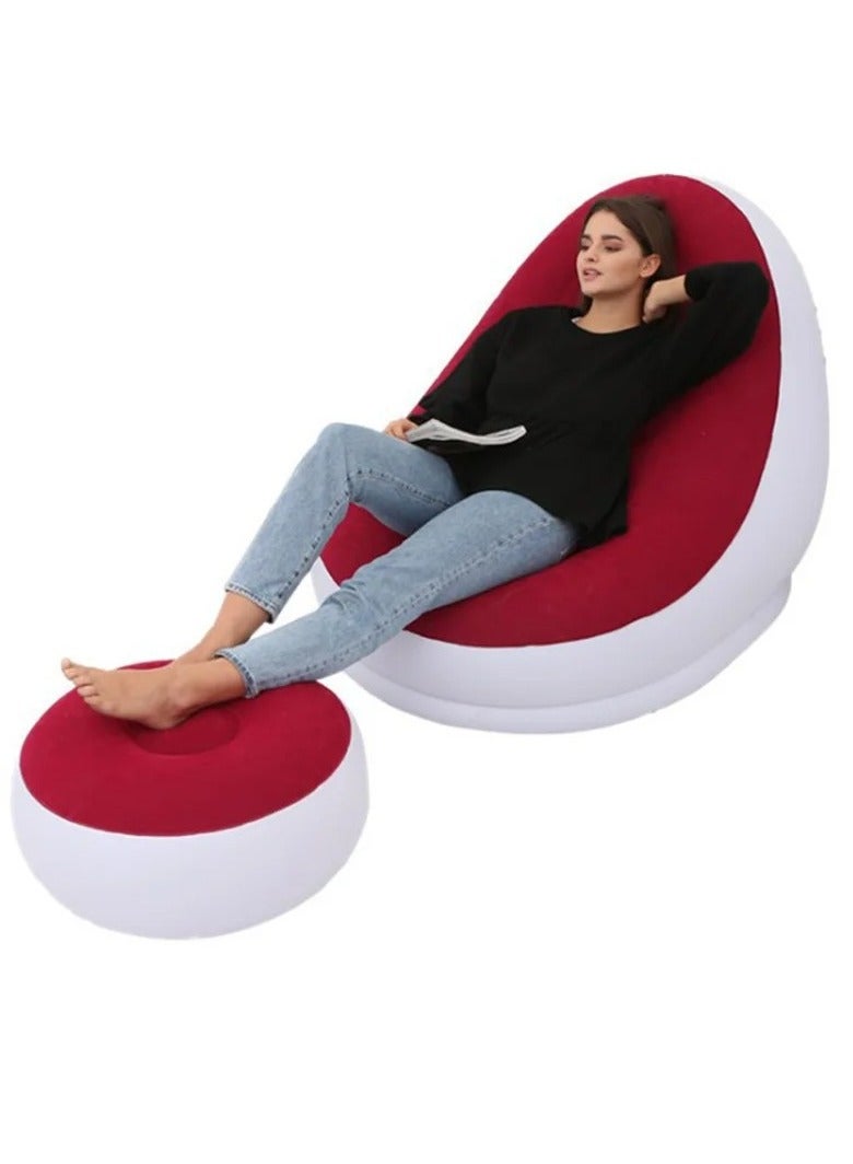 AROAQ Inflatable Lazy Sofa Chair, Flocking Foldable Sofa With Slip On Lunch, Comfortable And Durable Folding Recliner Sofa Bed, Soft Single Sofa Chair For Indoor And Outdoor, (1pc, Red) - Image 1