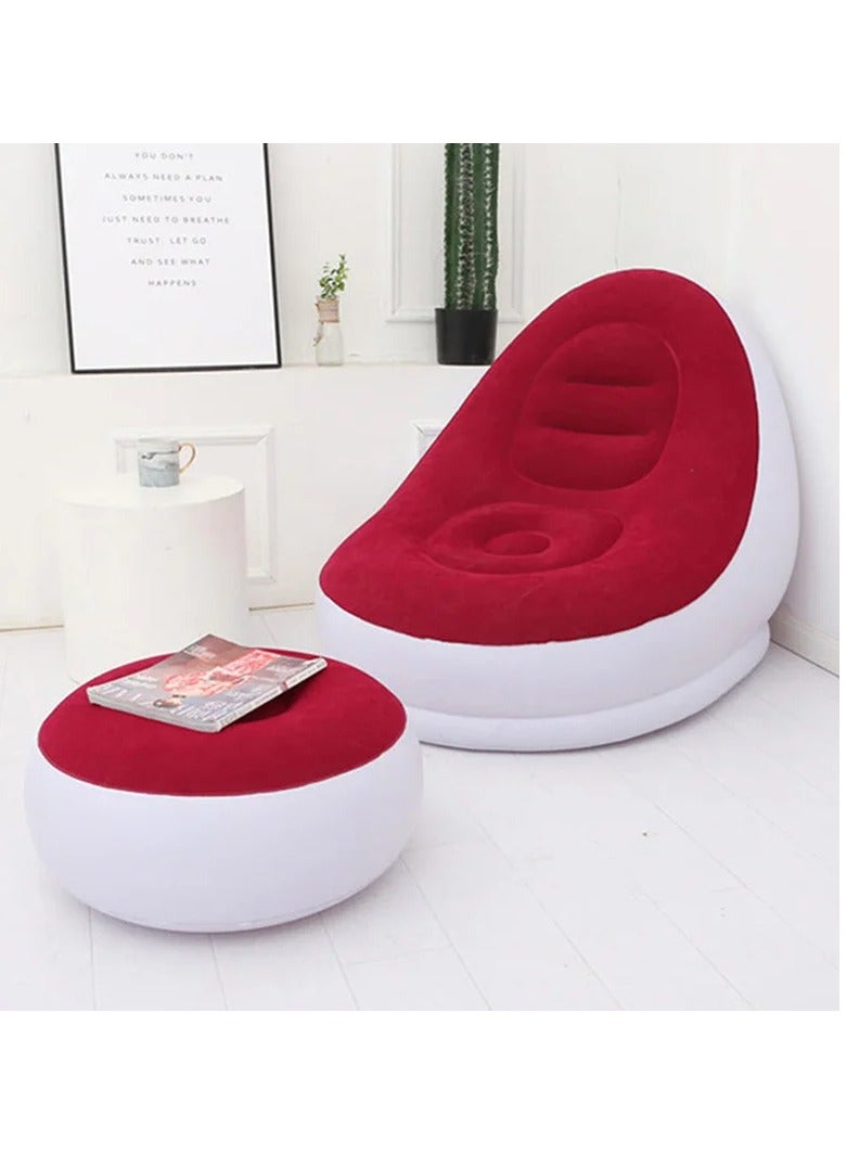 AROAQ Inflatable Lazy Sofa Chair, Flocking Foldable Sofa With Slip On Lunch, Comfortable And Durable Folding Recliner Sofa Bed, Soft Single Sofa Chair For Indoor And Outdoor, (1pc, Red) - Image 4