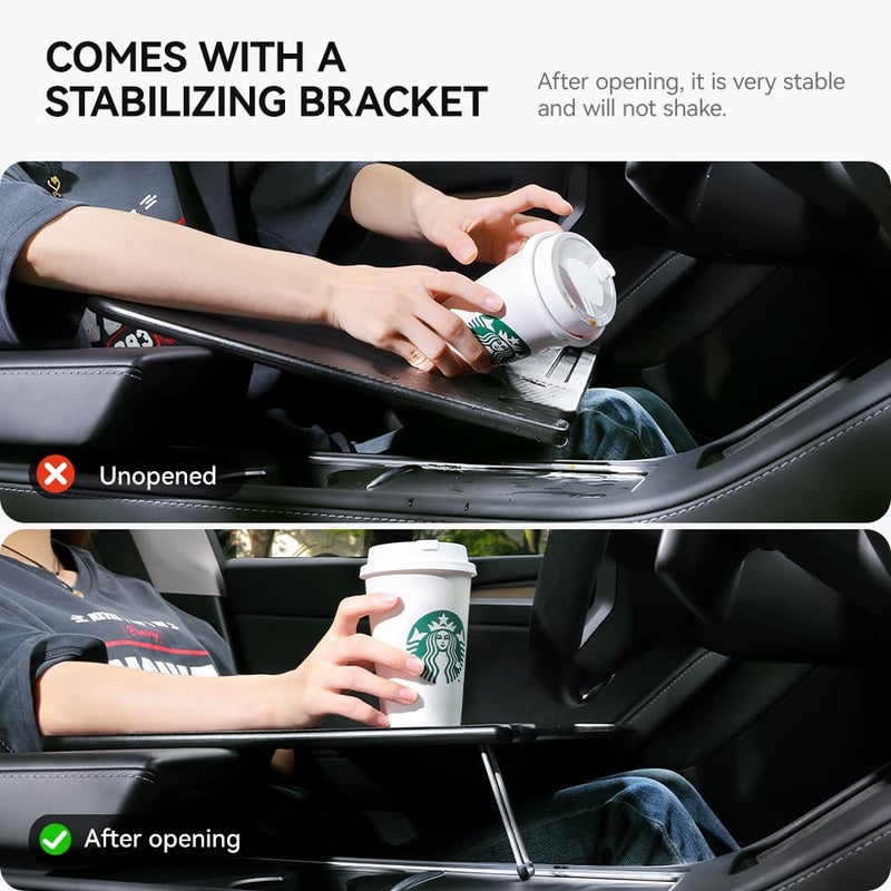 YONZEE Foldable Desk Food Tray (Carbon Edition) for Tesla Model Y Model 3 S X Y Juniper- Upgraded Table with Support Leg for Dining, in-Car Work, Travel and Outdoor (1 Pack) - Image 3