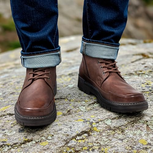 Jousen Mens Boots Casual Motorcycle Boot for Men Chukka Zipper Combat Dress Botas Para Hombre Fashion (AMY8117 brown 08) - Image 3