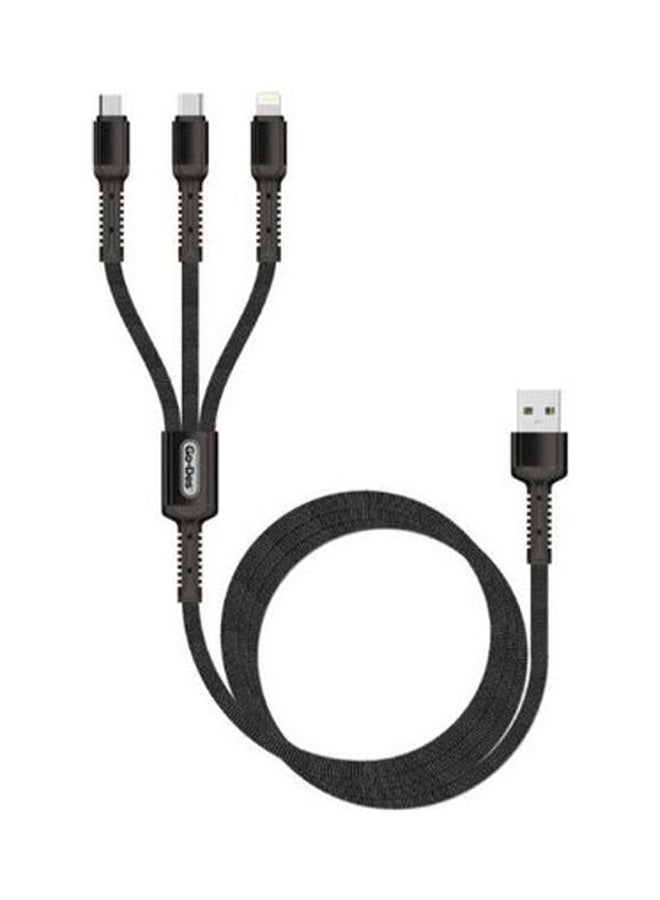 GO-DES 3-In-1 USB Data Sync Fast Charging Cable Black - Image 1