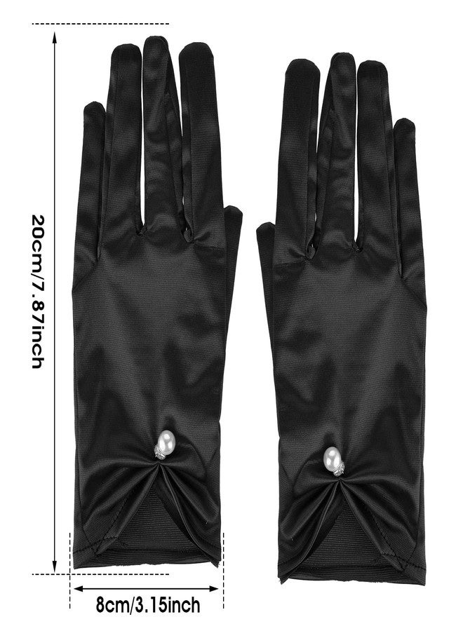 Yolev Short Satin Gloves - Wrist Length Women's Gown Opera Gloves for Wedding, Banquet, Dress Party (Black) - Image 2