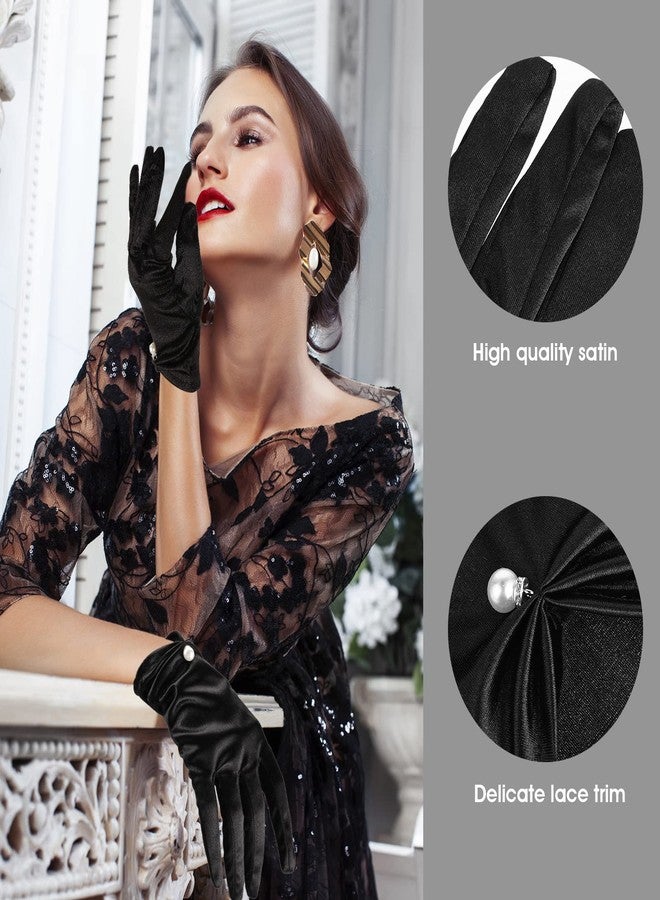 Yolev Short Satin Gloves - Wrist Length Women's Gown Opera Gloves for Wedding, Banquet, Dress Party (Black) - Image 5