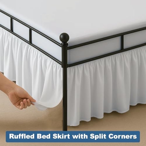 Exotic Linen Ruffled Bed Skirt Split Corners with Platform, Tailored Fit Hotel Quality Wrinkle Free Ultra-Soft Microfiber Dust Ruffle, Upto 16 Inch Drop, Queen, White - Image 3