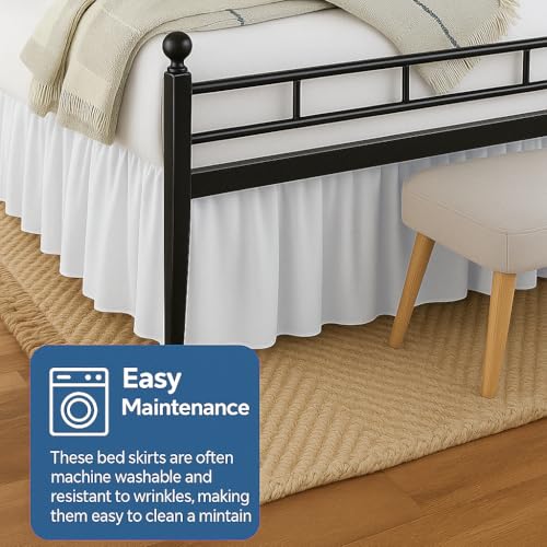 Exotic Linen Ruffled Bed Skirt Split Corners with Platform, Tailored Fit Hotel Quality Wrinkle Free Ultra-Soft Microfiber Dust Ruffle, Upto 16 Inch Drop, Queen, White - Image 5
