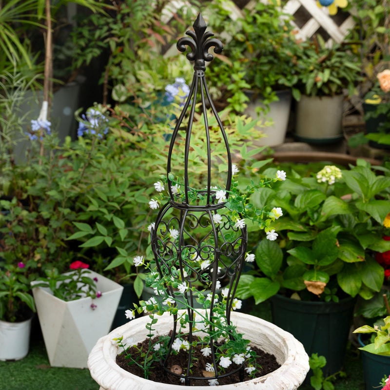 GOOOXIM Obelisk Metal Garden Trellis for Climbing Plants - 29.5 in by 6.3 in Durable Iron Structure, Easy Assembly, Perfect for Potted Vines & Roses - Modern Vertical Gardening Support - Image 4