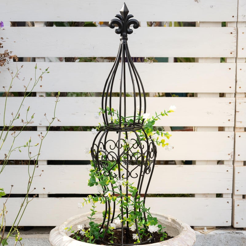 GOOOXIM Obelisk Metal Garden Trellis for Climbing Plants - 29.5 in by 6.3 in Durable Iron Structure, Easy Assembly, Perfect for Potted Vines & Roses - Modern Vertical Gardening Support - Image 1
