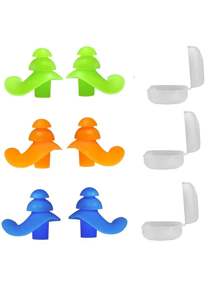 SYOSI Swimming Ear Plugs, Ultra Comfy Silicon Swim Ear Plugs, Child Reusable Great Double Waterproof Earplugs for Water Sports Swimming Showering Surfing, 3 Pairs ( Green, Orange, Blue )  - Image 1