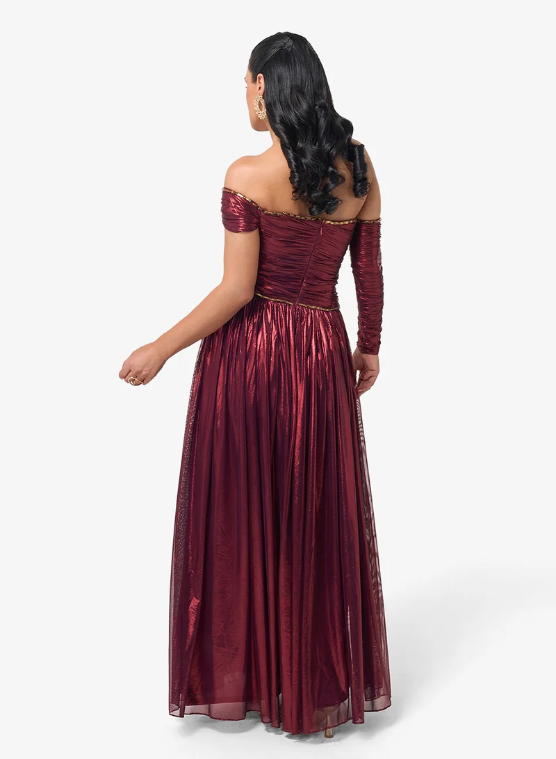 ثريدز باي اجوني فستان ماكسي بكتف مكشوف وتفاصيل واسعة