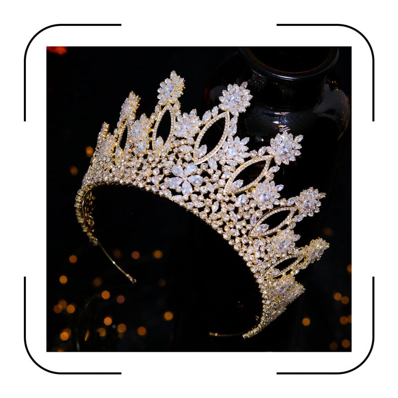 Aoligrace Luxury Tall Cubic Zirconia Tiaras and Crowns for Women CZ Pageant Birthday Party Wedding Hair Pieces for Brides Gold - Image 1