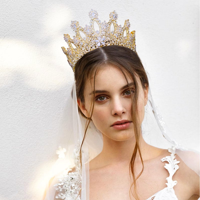 Aoligrace Luxury Tall Cubic Zirconia Tiaras and Crowns for Women CZ Pageant Birthday Party Wedding Hair Pieces for Brides Gold - Image 2