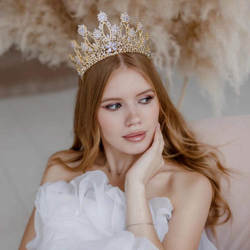Aoligrace Luxury Tall Cubic Zirconia Tiaras and Crowns for Women CZ Pageant Birthday Party Wedding Hair Pieces for Brides Gold - Image 3