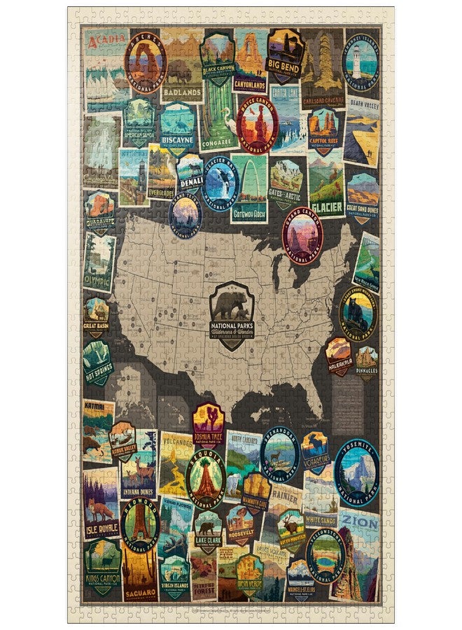 MyPuzzle.com MyPuzzle 63 American National Parks: Collage Map, Vintage Poster - Premium 1000 Piece Jigsaw Puzzle for Adults - Image 1