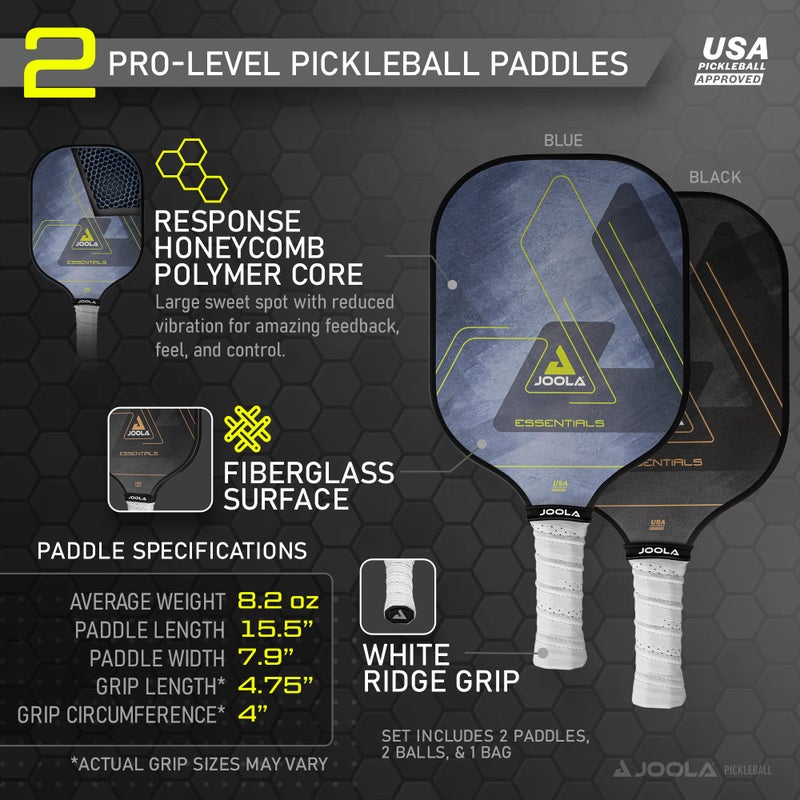 JOOLA Pickleball Paddles & Sets â€“ Agassi Shape or Essentials â€“ Fiberglass or Carbon Fiber Surface â€“ UPA-A & USAP Approved â€“ Single Paddle or Pickleball Set with Balls & Bag â€“ Enhanced Spin & Control - Image 4