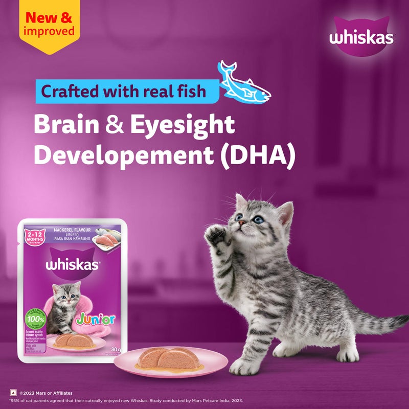 Whiskas طعام قطط رطب ويكساس جونيور (2-12 شهرًا) بنكهة الماكريل، 80 جرام × 14، تغذية كاملة ومتوازنة 100%، يدعم نظام المناعة الصحي - Image 4