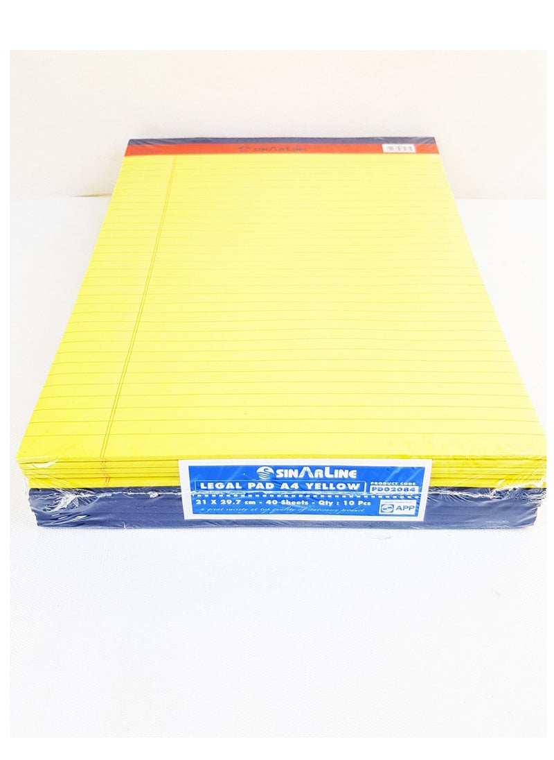 10-Piece A4 Size Legal Pad Yellow Sheets - pzsku/ZEBC6B3866BEC67F2CBC0Z/45/_/1650368470/1f3dd0c7-0eb1-41e1-a148-f36c69b4b2e2