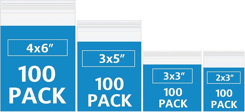 Bonison 400 Pack Small Plastic Bags For Jewelry, Mini Baggies 4 Assorted Sizes. 2x3 3x3 3x5 4x6 Inch 2 Mil Thick Poly Zipper Lock Bags (400pcs(2x3 3x3 3x5 4x6)) - Image 1