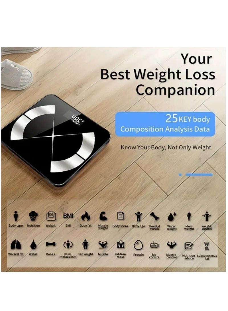 Scales Body Weight - Weighing Scale Smart Digital with LED Display - Fat Measurement  BMI Analysis - Wireless App Connection for Smartphone - Small Weight Machine for Home Use (Black) - Image 2