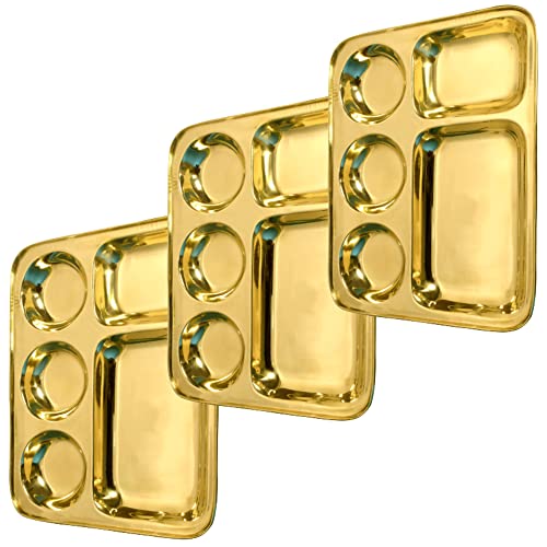 HOKOYA Brass Rectangular Tray Set Of 3 For Lunch Or Dinner - Image 1