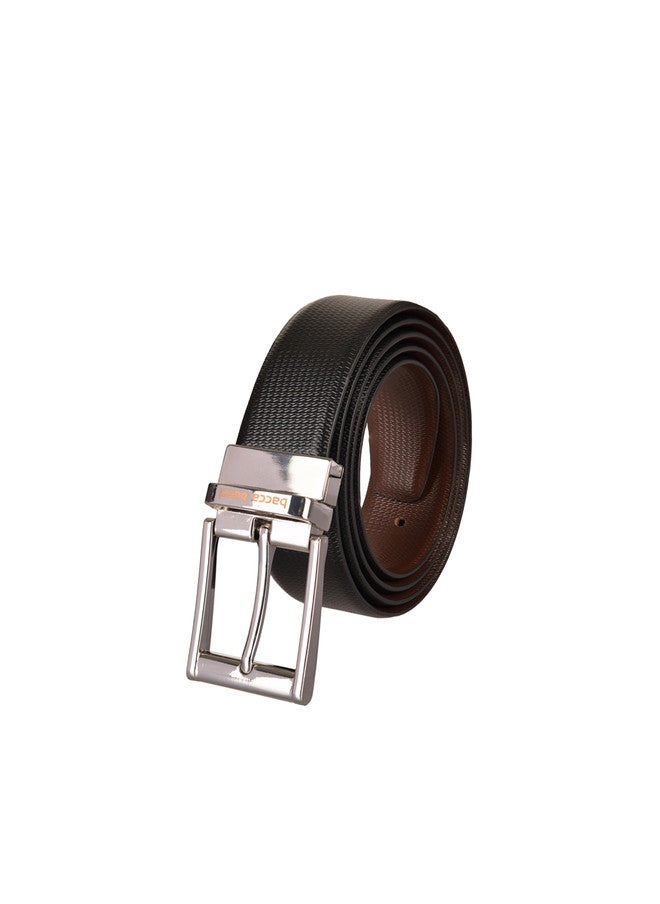 Bacca Bucci Men's Black & Brown Textured Reversible Leather Belt - Image 5